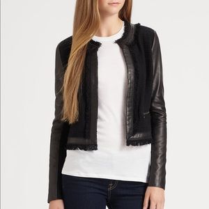 Rebecca Taylor Black Tweed / Leather Sleeve Jacket